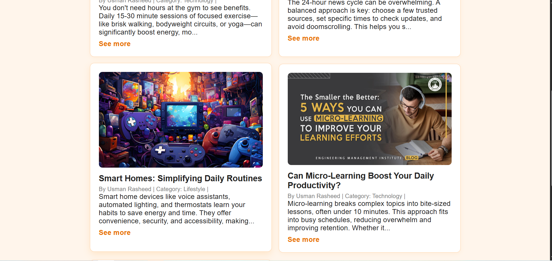 Blogify article feed and category filters