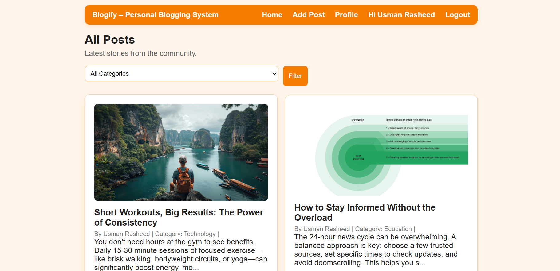Blogify article listing
