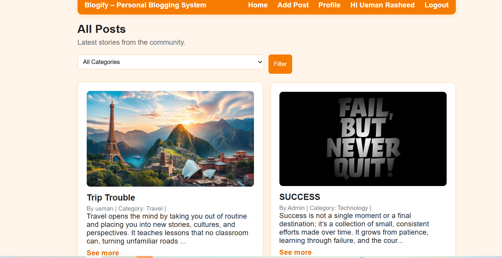 Blogify add new post form