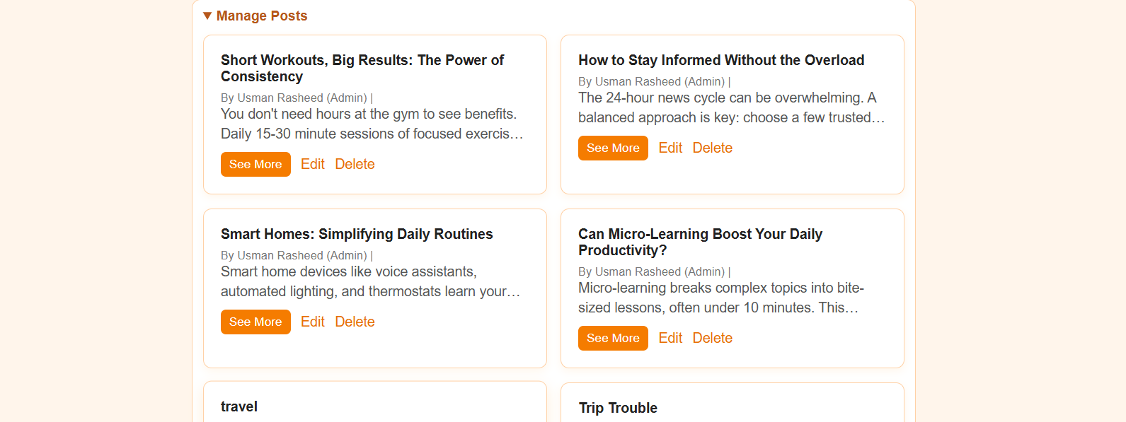 Blogify manage posts panel