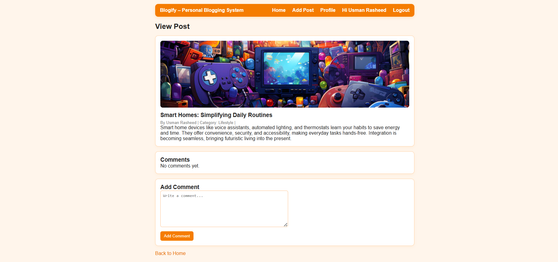 Blogify article comments view